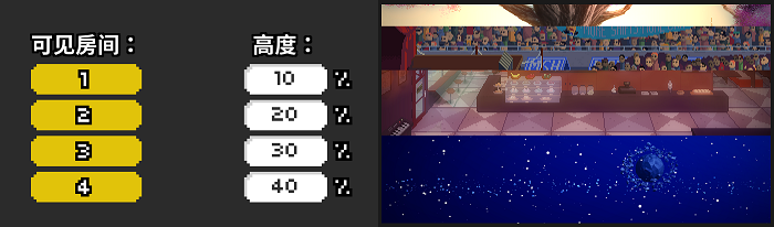 排列房间设置（左）与实际效果（右）